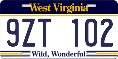 WV license plate 9ZT102