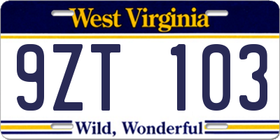 WV license plate 9ZT103