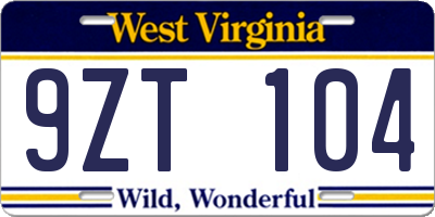 WV license plate 9ZT104