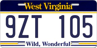 WV license plate 9ZT105