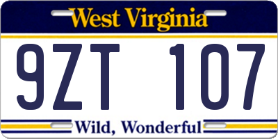 WV license plate 9ZT107