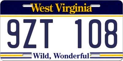 WV license plate 9ZT108