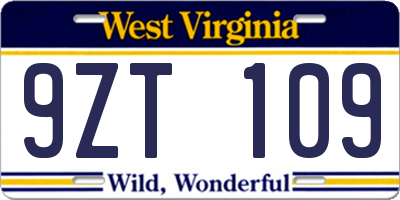WV license plate 9ZT109