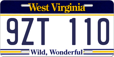 WV license plate 9ZT110