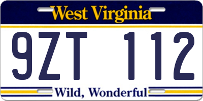 WV license plate 9ZT112