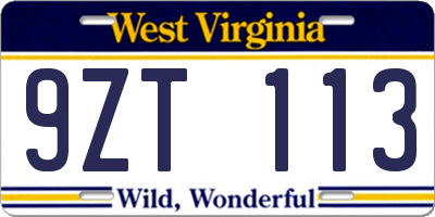WV license plate 9ZT113