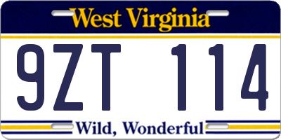 WV license plate 9ZT114