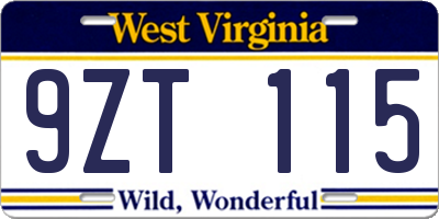 WV license plate 9ZT115