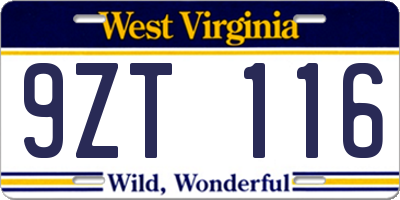 WV license plate 9ZT116