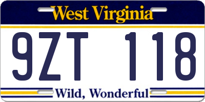 WV license plate 9ZT118