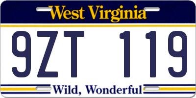 WV license plate 9ZT119