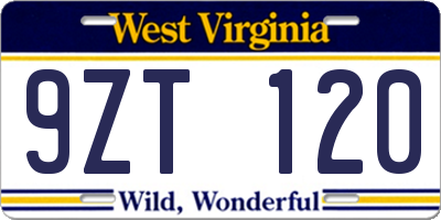 WV license plate 9ZT120