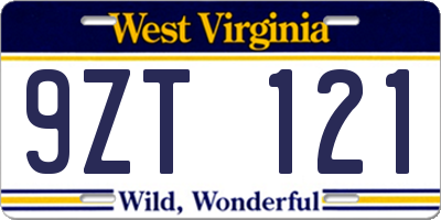 WV license plate 9ZT121