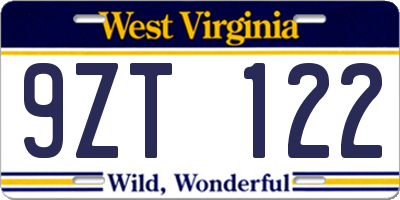 WV license plate 9ZT122