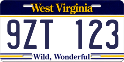 WV license plate 9ZT123