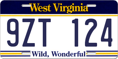 WV license plate 9ZT124
