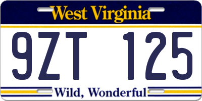 WV license plate 9ZT125