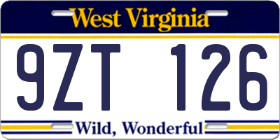 WV license plate 9ZT126
