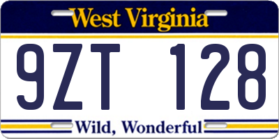 WV license plate 9ZT128