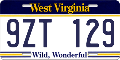 WV license plate 9ZT129