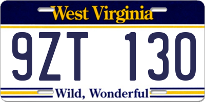 WV license plate 9ZT130