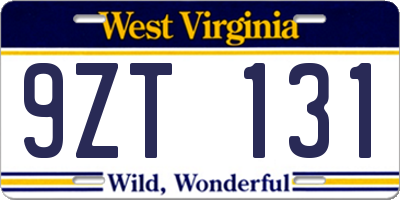 WV license plate 9ZT131