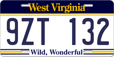 WV license plate 9ZT132