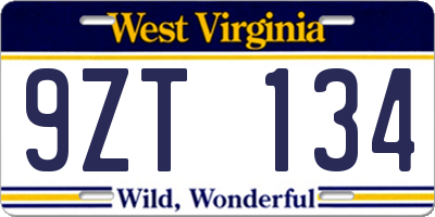 WV license plate 9ZT134