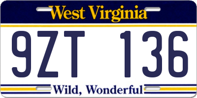 WV license plate 9ZT136
