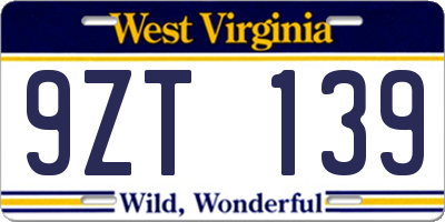 WV license plate 9ZT139