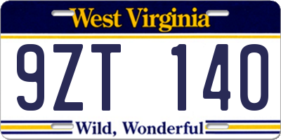 WV license plate 9ZT140