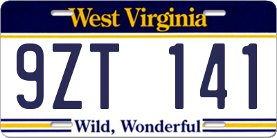WV license plate 9ZT141