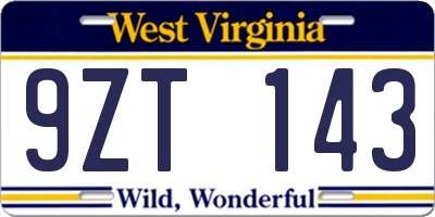 WV license plate 9ZT143