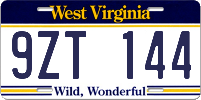 WV license plate 9ZT144