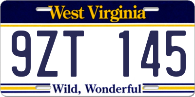 WV license plate 9ZT145