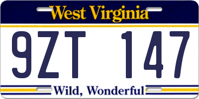 WV license plate 9ZT147