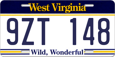 WV license plate 9ZT148