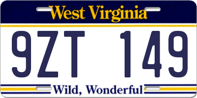 WV license plate 9ZT149