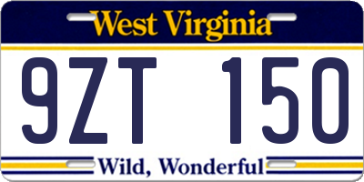WV license plate 9ZT150