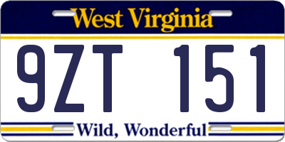 WV license plate 9ZT151