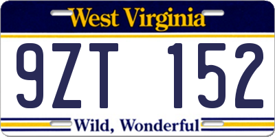 WV license plate 9ZT152