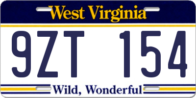 WV license plate 9ZT154