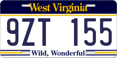 WV license plate 9ZT155