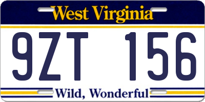 WV license plate 9ZT156
