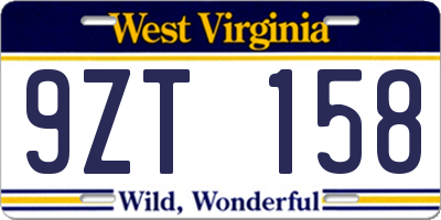 WV license plate 9ZT158