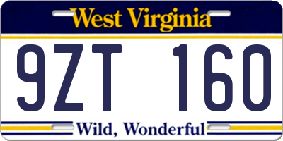 WV license plate 9ZT160