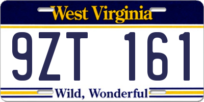 WV license plate 9ZT161