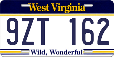 WV license plate 9ZT162