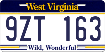 WV license plate 9ZT163