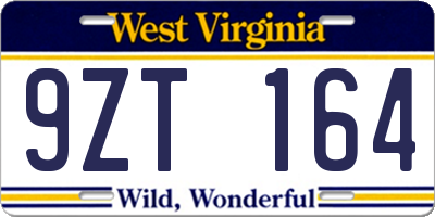 WV license plate 9ZT164